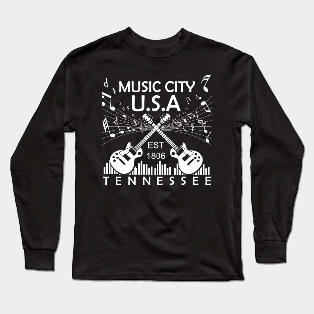 Nashville TN, Country Music Tee, Music City USA Long Sleeve T-Shirt by Blue Zebra